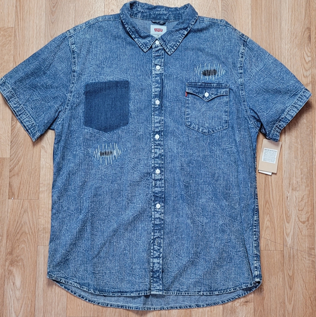 Blue Levis Denim Short Sleeve Shirt Size Xxl